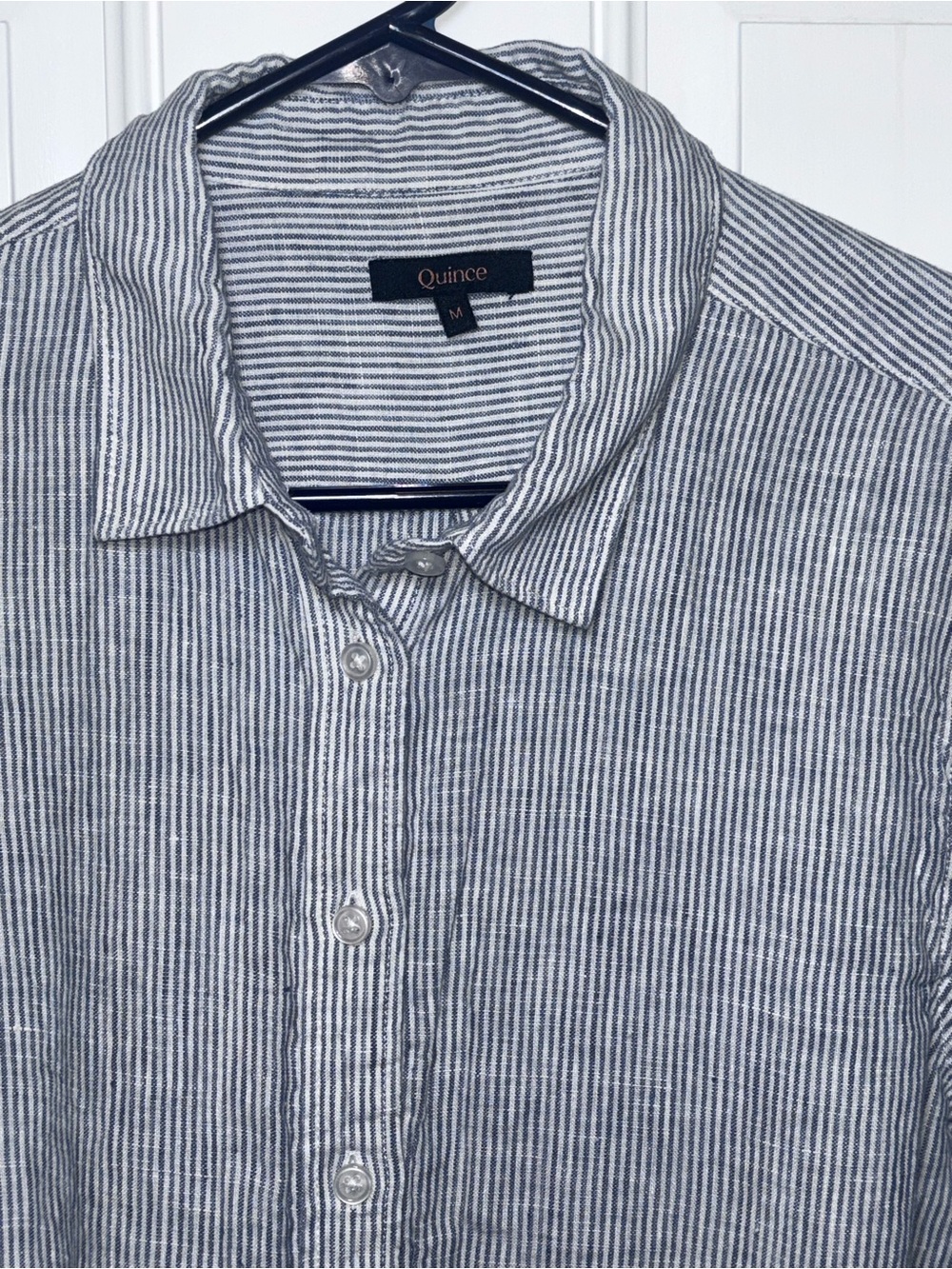Quince 100% Linen Blue White Striped Button Front Shirt Women’s Medium - Picture 4 of 9